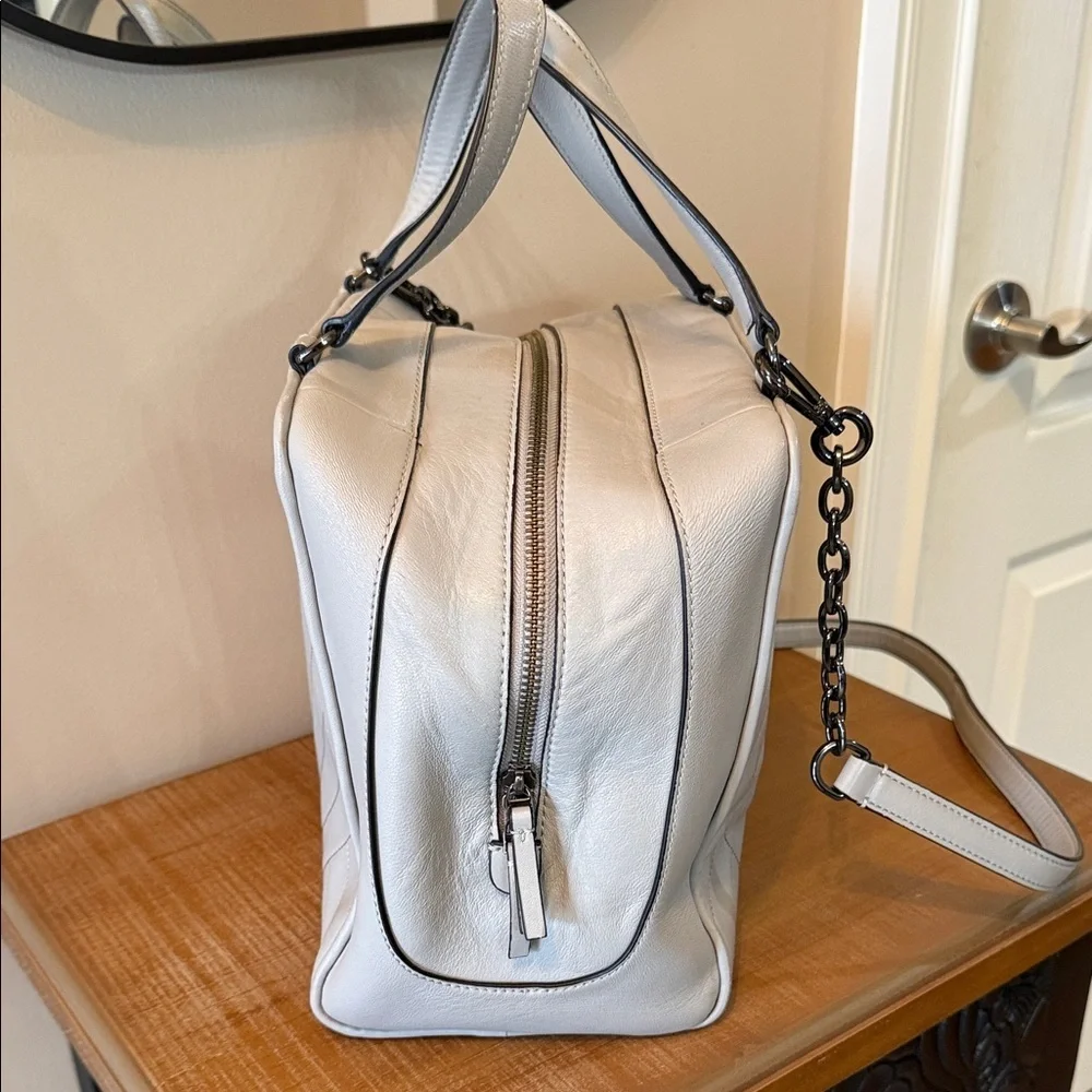 Tory Burch Fleming Satchel Gray Quilted Leather Chain Strap
